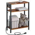 thumbnail image 1 of Narrow Side Table with Charging Station, Small End Table for Small Spaces, Slim Nightstand with Storage Basket, 3 Tier Skinny Bedside Table for Living Room, Bedroom, Rustic Brown, 1 of 16