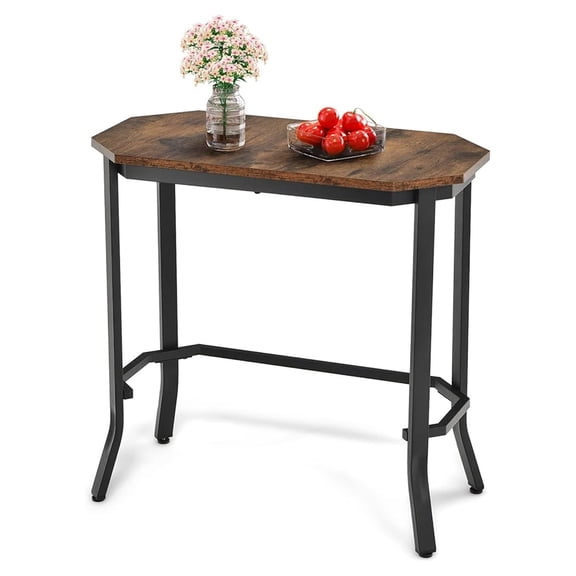 Narrow Side Table, Industrial Slim End Table with Rustic & Steel Frame, Compact Bedside Table, Wood Accent Sofa Side Table for Living Room, Bedroom & Entryway, Rustic Brown