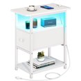 Narrow Side Table, LED Night Stand with Charging Station End Table, 3