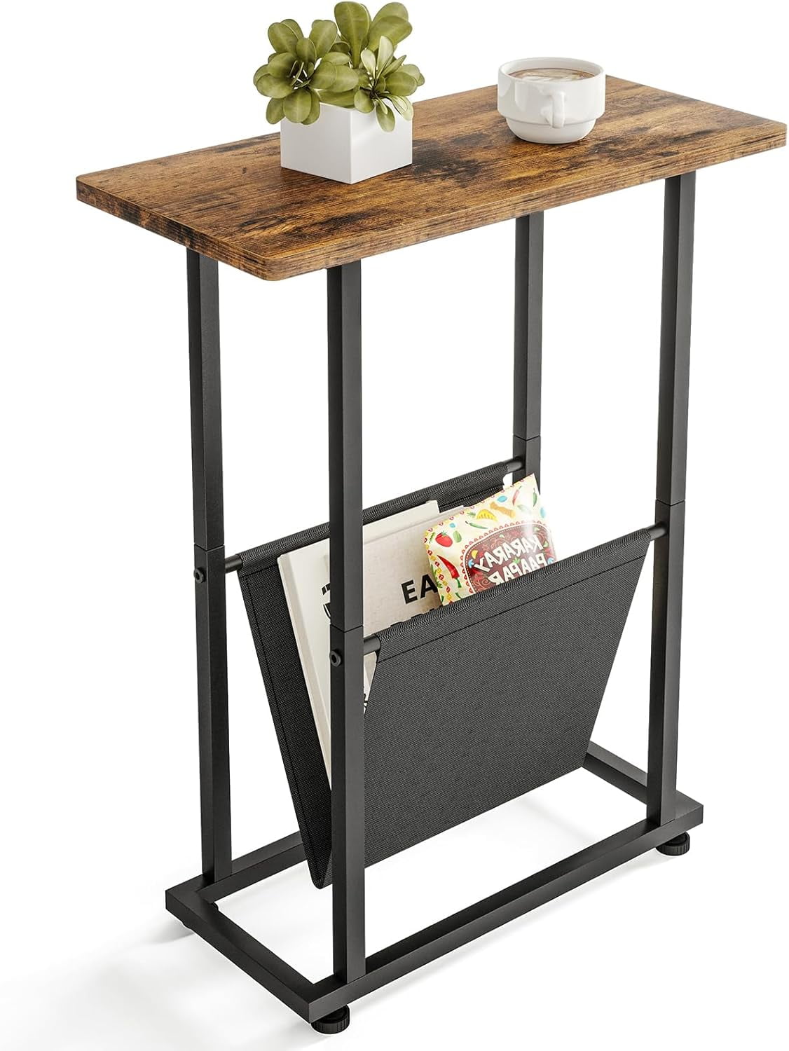 Narrow Side Table, Nightstand with Storage Shelf, Slim Magazine Table for Small Spaces, Narrow Side Snack Couch, End Table for living room, bedroom, hallway, Rustic Brown