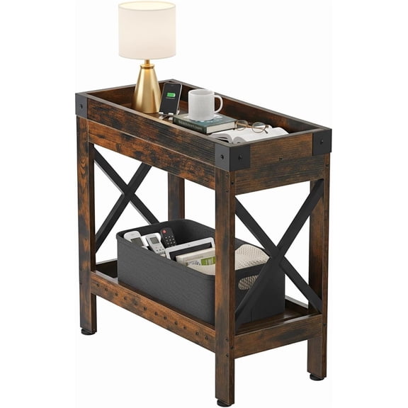 Narrow Side Table, Slim End Table,Sofa Side Table, End Table Nightstand for Bedroom, Living Room, Small Spaces