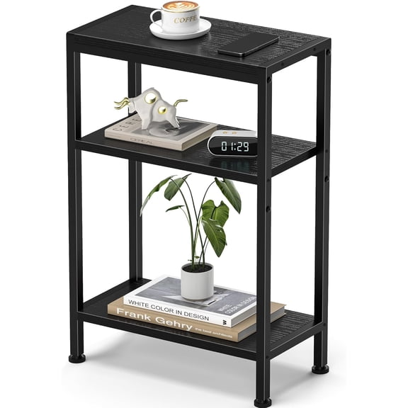Narrow Side Table for Small Space, 3 Tier Slim End Table, Thin Nightstand, Skinny Snack Couch Table, Sofa Bedside Table in Living Room, Bedroom, Study, Kitchen and Balcony (Black)