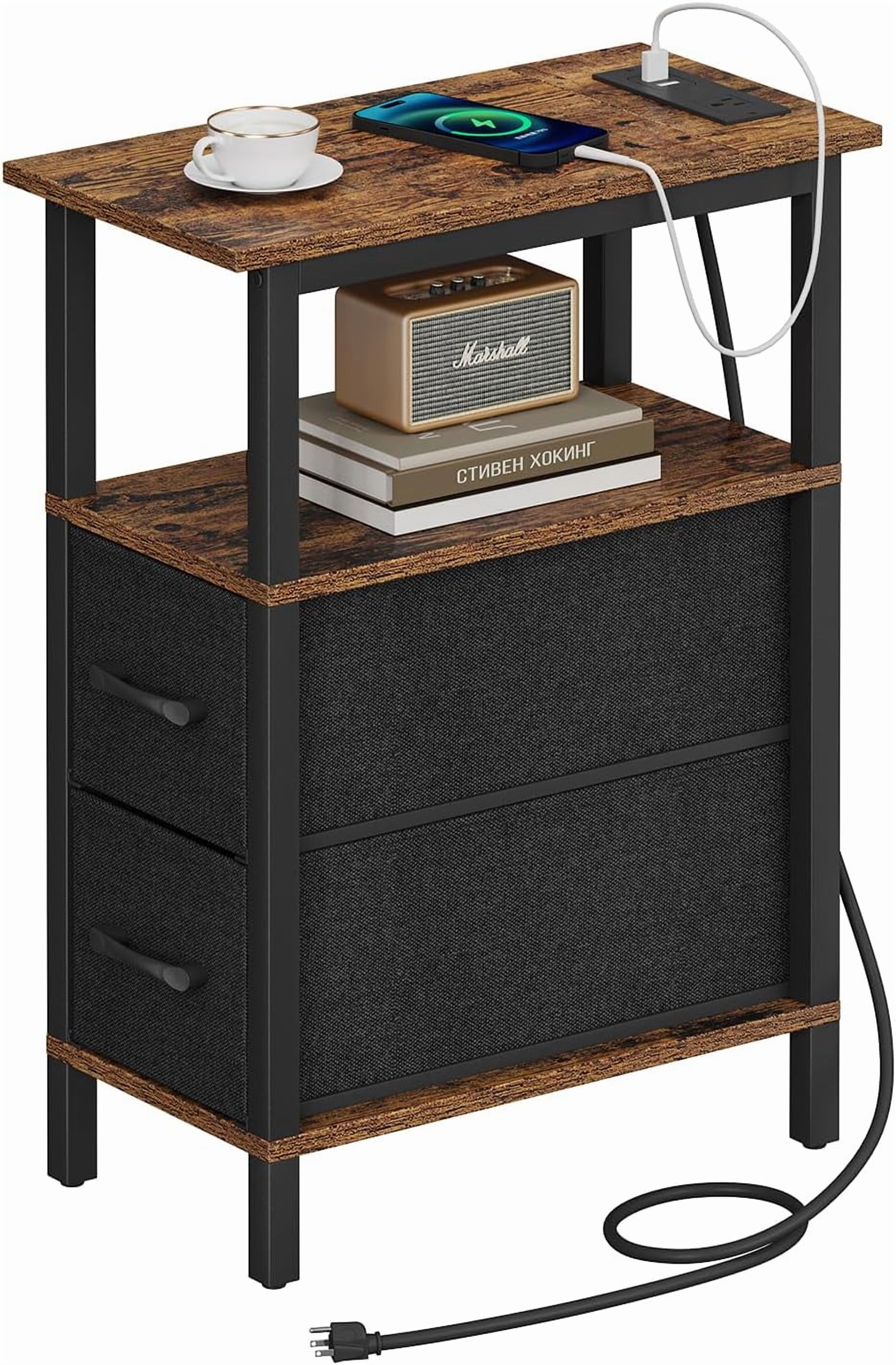 Narrow Side Table for Small Spaces, Skinny End Table with Charging ...