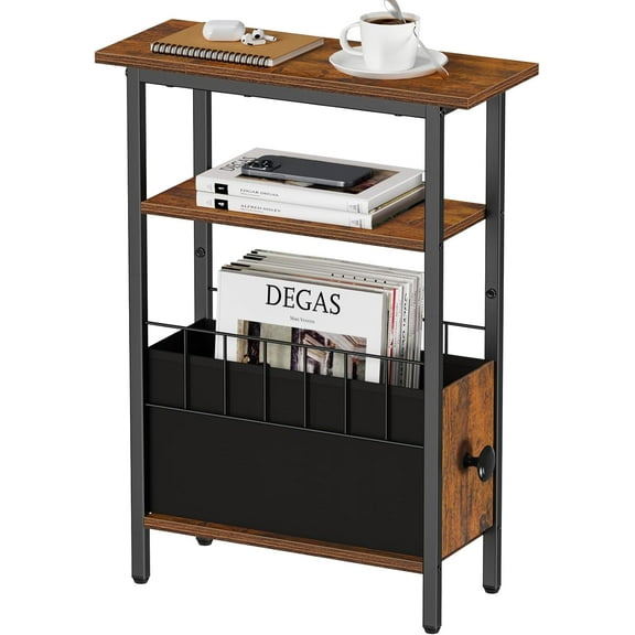 Narrow Side Table for Small Spaces, Slim End Table 3 Tier, Skinny Nightstand with Drawer, Sofa Beside Table with Storage Shelf for Living Room Bedroom