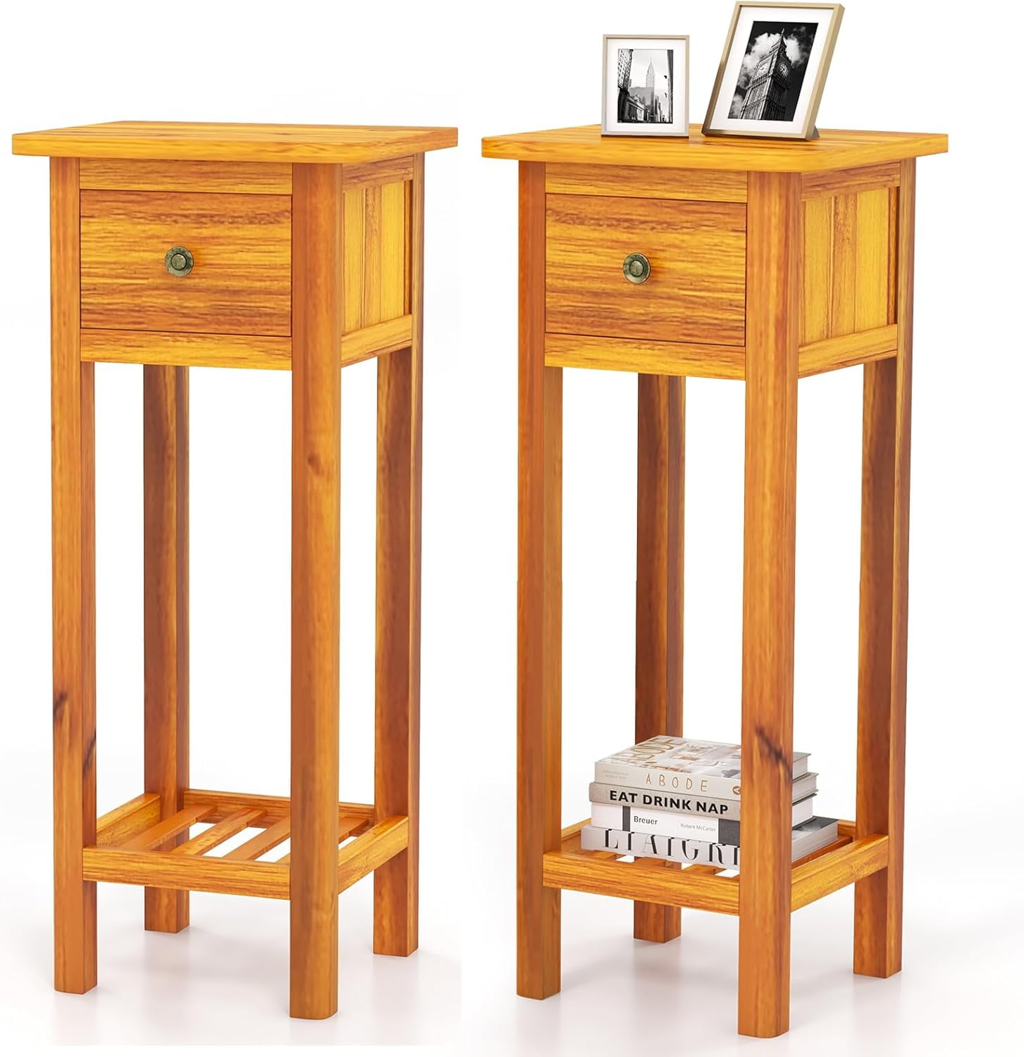 No Draw Table Narrow Side Table, Tall Nightstand with Drawer and Shelf, Small Bedside ...