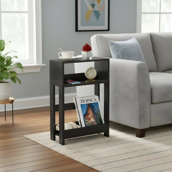 Narrow Side Table with 3-Tier Storage - Small Space Nightstand