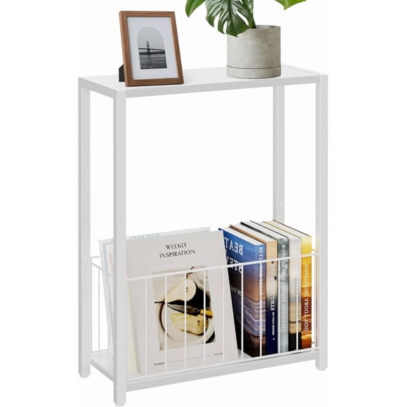 Narrow Side Table with Magazine Holder, Skinny End Table