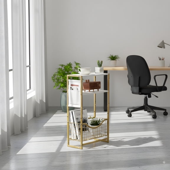 Narrow Side Table with Magazine Holder - Small Space Accent Table