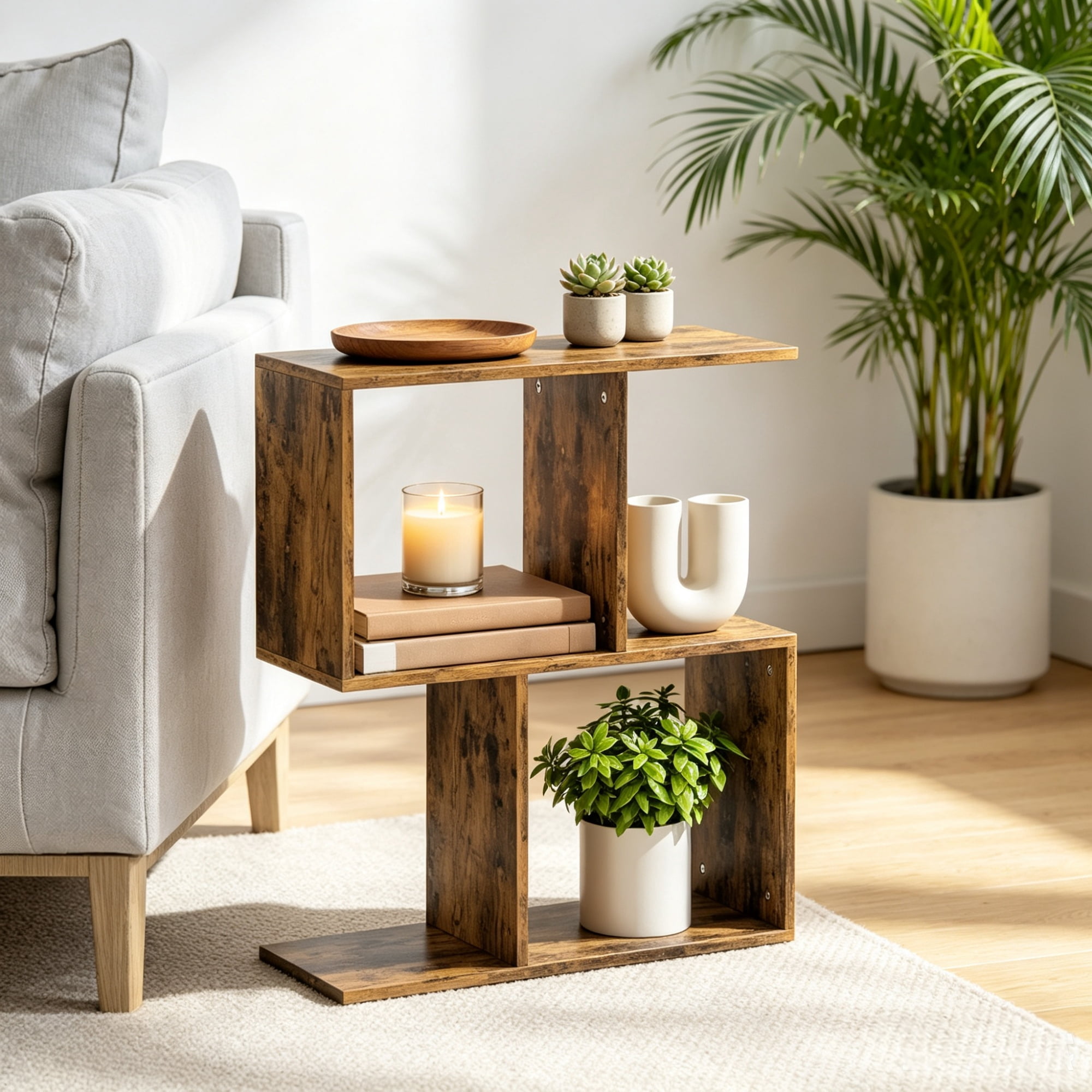Narrow Side Table with Storage Shelves, 19.7" W x 7.7" D x 22.8" H