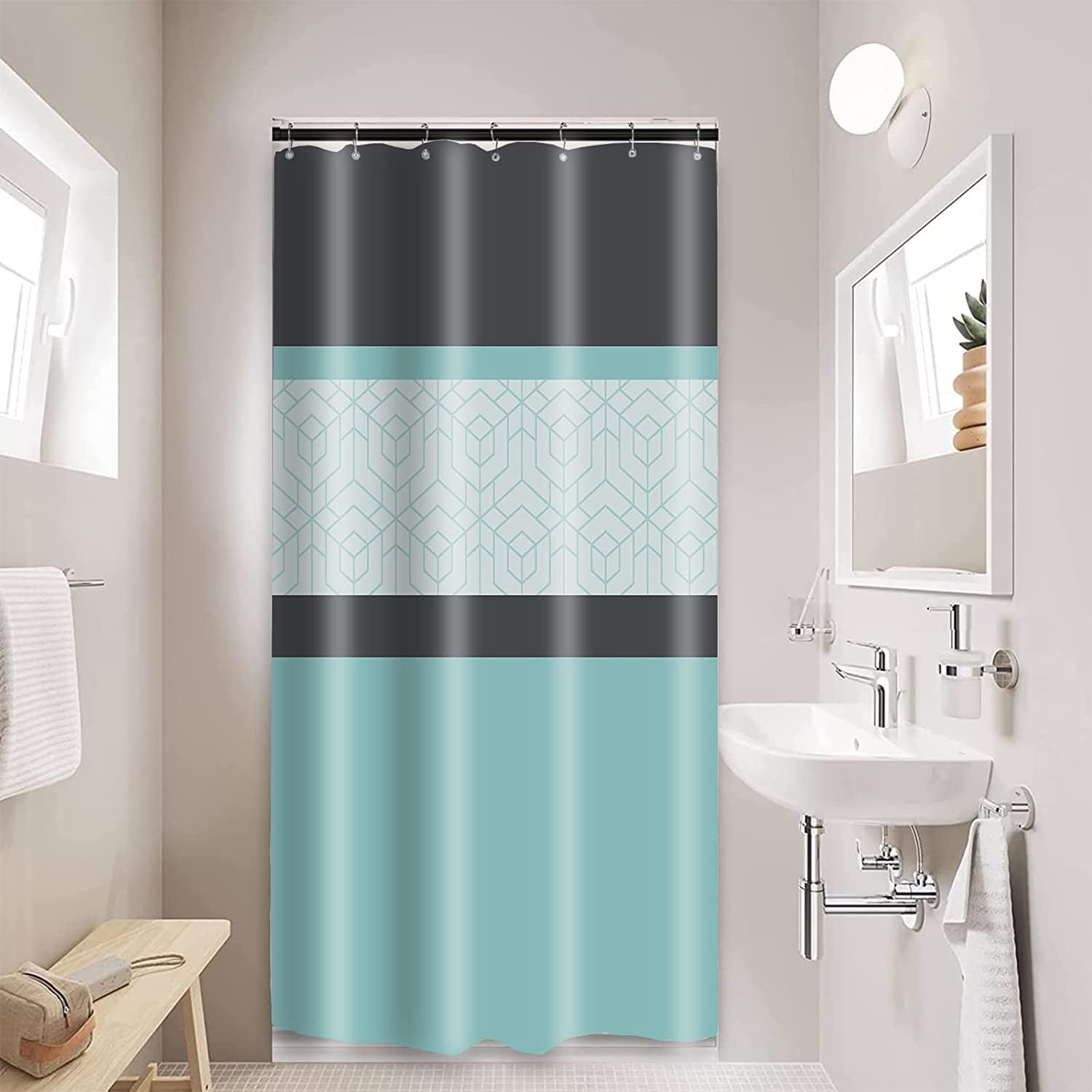 Narrow Size Stall 36"x72" Modern Fabric Shower Curtain Set for Bathroom
