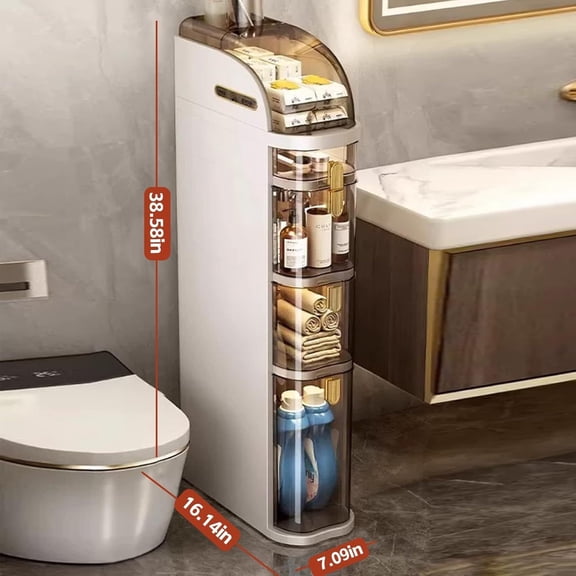Narrow Slim Gap Tower Organizer with Clear Drawers, Side Rolling Bathroom Floor Cabinet for Towel Storage in Small Kitchen Laundry Living Room Toilet
