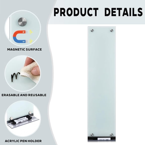 Narrow Slim Magnetic Glass Whiteboard 31.5" x 7.9" Long Dry Erase Board Narrow Whiteboard for Wall to Do List Space Saving Wall Mount Frameless Mini Small Office Portable$$Office