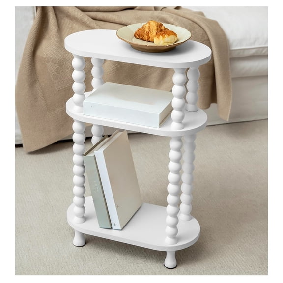 Narrow Small Side Table, Slim End Table with Storage, Wooden Bedside Table Nightstand, Skinny Accent Table for Small Spaces, Bedroom, Living Room
