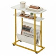 thumbnail image 1 of Narrow Small Side Table for Small Spaces - Slim End Table with Magazine Rack - 2 in 1 Narrow End Table Living Room - Skinny Bedside Table Nightstand Bedroom Thin Side Table (White & Gold), 1 of 12