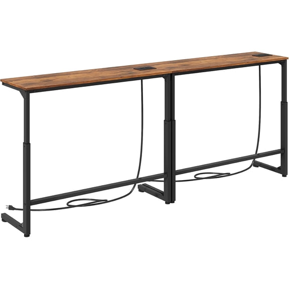 Narrow Sofa Table with Charging Station, 78.8" Behind Couch Table, Adjustable 24.4"-32.7" Height, Modular 2-piece Design for sectionals, entryways, Apartments, and Narrow Living Spaces
