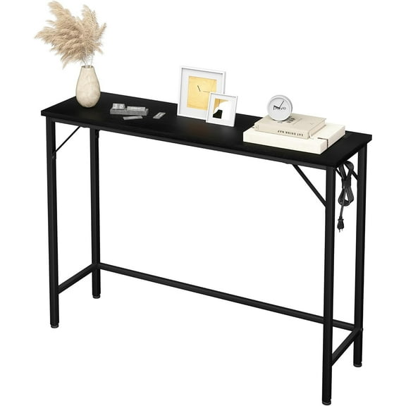 Narrow Sofa Table, Console Table with Power Outlets & USB Ports, Vintage 39.4" Industrial Entryway Table, Behind Couch Table for Hallway, Living Room, Bedroom