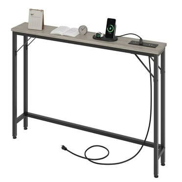 Narrow Sofa Table with Outlets, 39.3" Skinny Console Table Slim Behind Couch Table for Living Room, Entryway, Hallway, Foyer, Grey