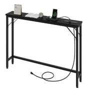 Narrow Sofa Table with Outlets, Skinny Console Table with Storage, Slim Behind Couch Table for Living Room, Entryway, Hallway, Foyer