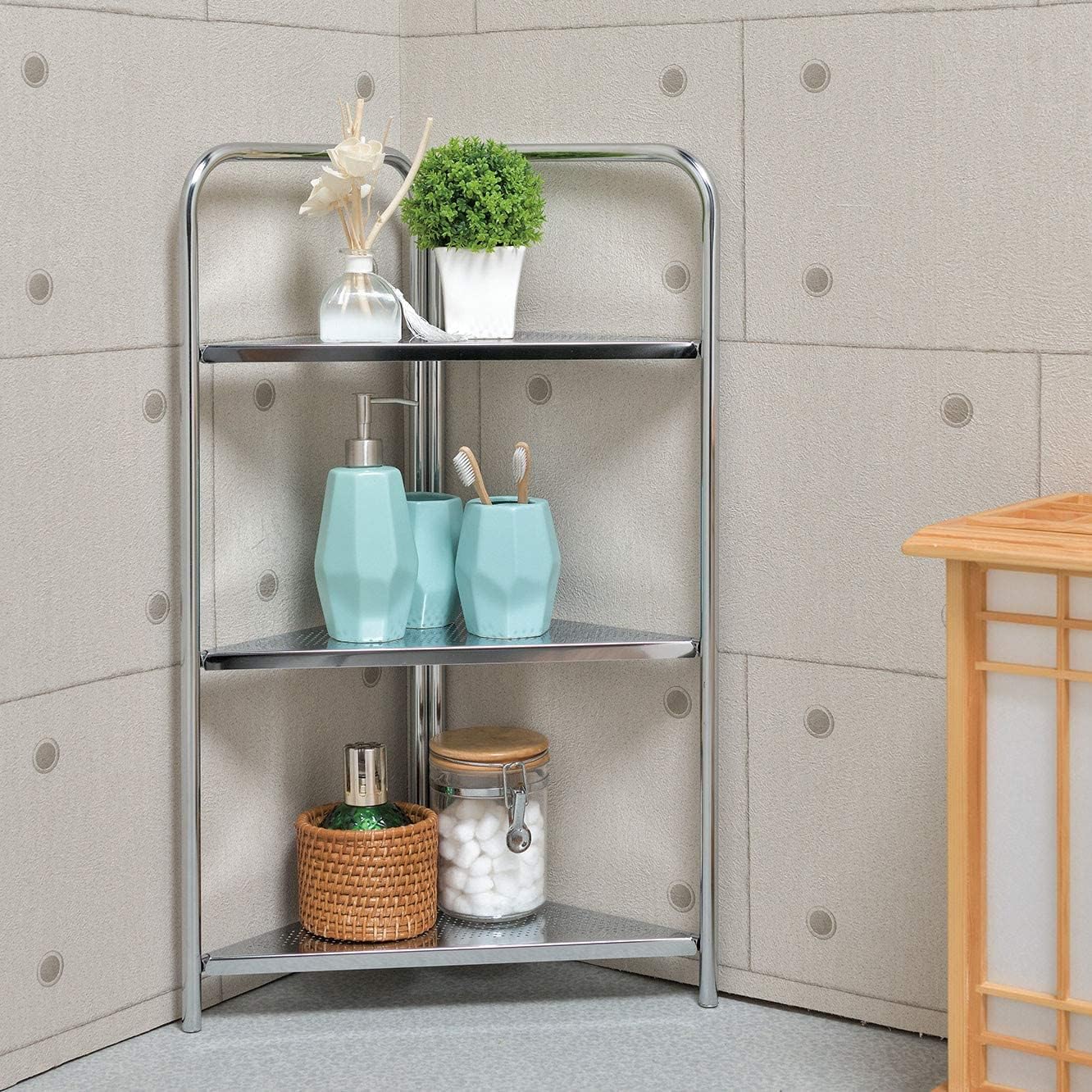Narrow Standing Shelf Tower Storage Rack Metal Corner Shelf For Space