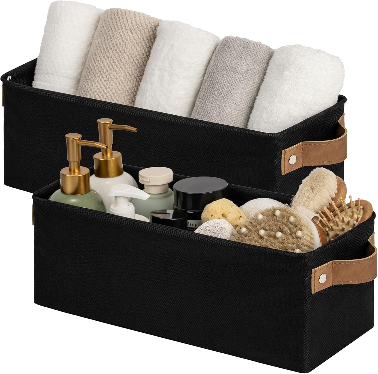 View of Narrow Storage Bins, Small Basket for Closet and Shelves, Fabric ...