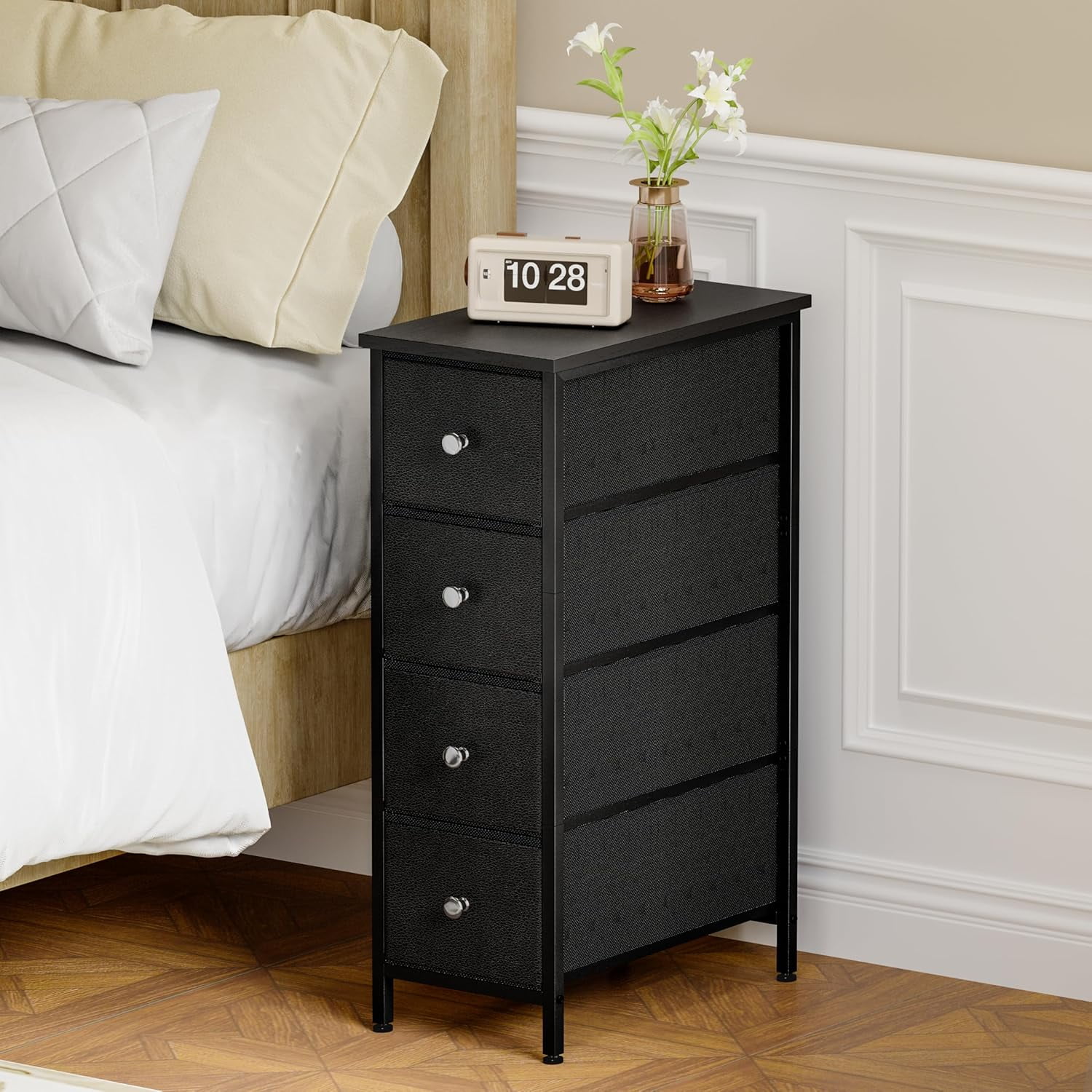 Narrow Storage Cabinet, Dresser with 4 Drawers, Slim Fabric Dresser ...