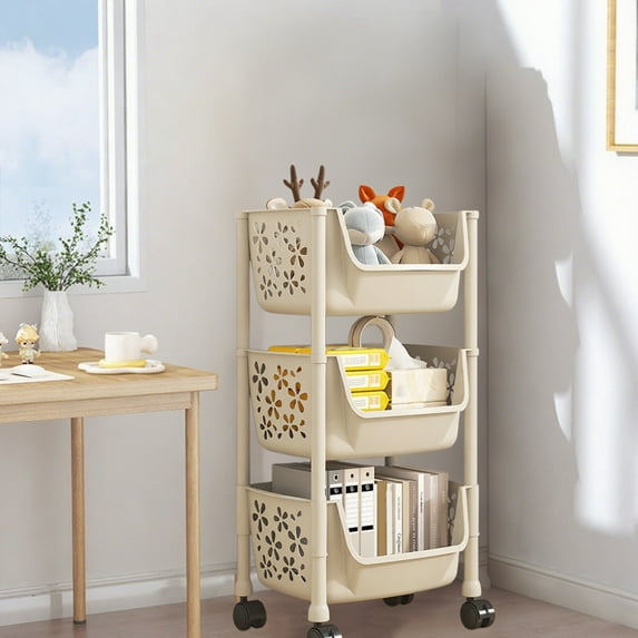 Narrow Storage Cart with Wheels, Multi-Tier Mobile Organizer Rack, Adjustable Shelves & Brake Casters, Easy Assembly Space-Saving Design for Bathroom, Kitchen, Bedroom or Living Room Storage