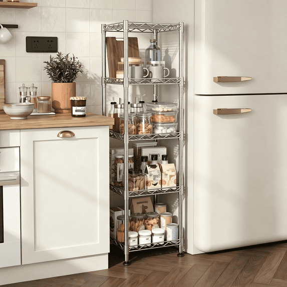 2 Small Rack melmine Narrow Storage Rack,5-Tier Slim Shelving Unit for Bathroom ...