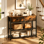 Behome Narrow Console Table,Console Table with Drawers and Shelves,3-Tier Entryway Table Hallway Table Sofa Table for Living Room, Entrance, Hallway, Rustic Brown