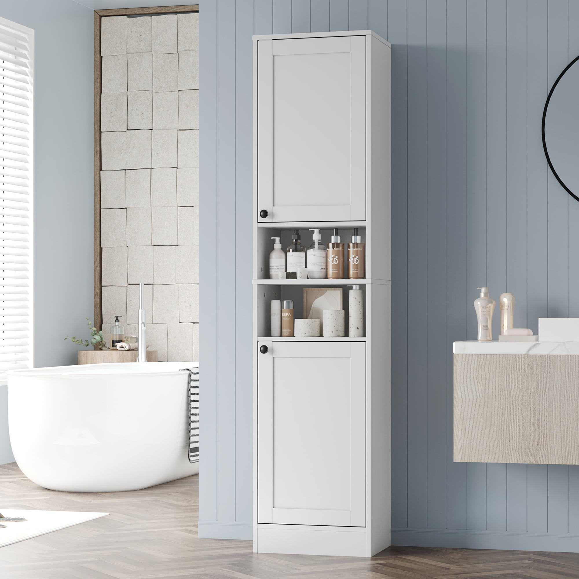 Narrow Tall Bathroom Cabinet with 2 Doors, 67" Freestanding Floor