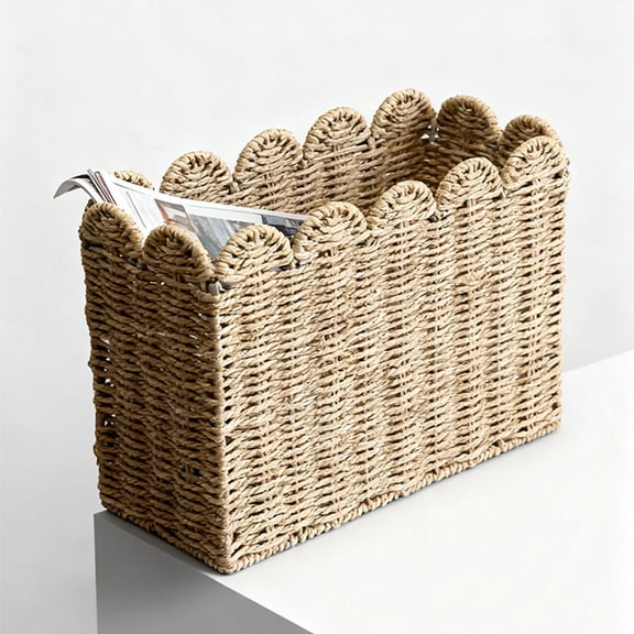 Narrow Tall Handwoven Paper Rope Magazine Holder, Slim Wicker Basket for Books, Newspapers, Home Decor  Fits Sofa Side, Corner Gaps