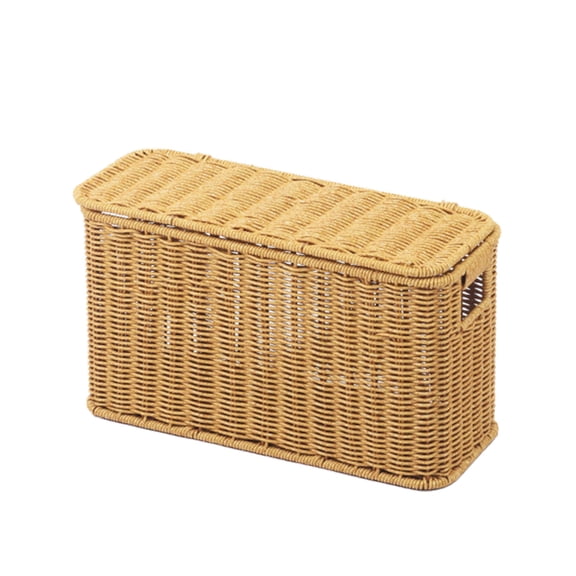 Narrow Tall Storage Basket with Lid, Plastic Wicker Slim Organizer for Tight Spaces, Slim Magazine Rack for Side of Sofa, Corner, Gap, Bathroom, Kitchen