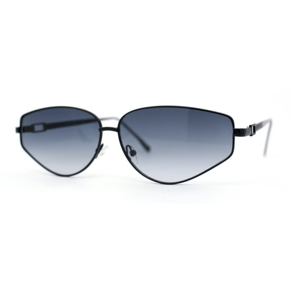 Narrow Tapered Side Tear Drop Shape Metal Rim Hipster Sunglasses Black - Smoke