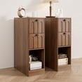 thumbnail image 1 of Narrow Walnut Nightstand Set of 2, Small Bedside Table with Arched Drawer, Slim Wood Night Stand, Mid Century Modern End Table, Walunt, 1 of 9