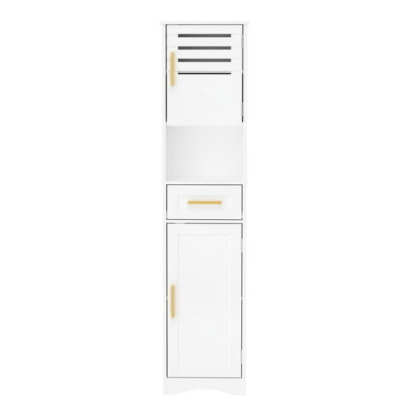 Narrow White - Drawer and 2 - door Storage - Bathroom - Add Multi - functional Space