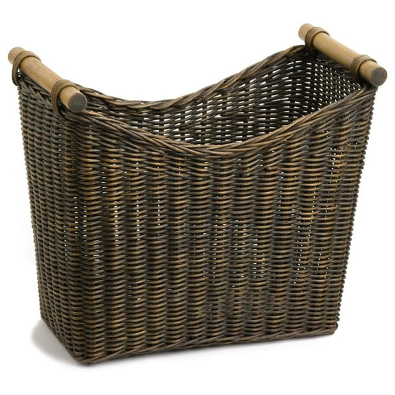 Narrow Wicker Magazine Basket, Large, 14 in L x 7.5 in W x 12 in H, Antique Walnut Brown