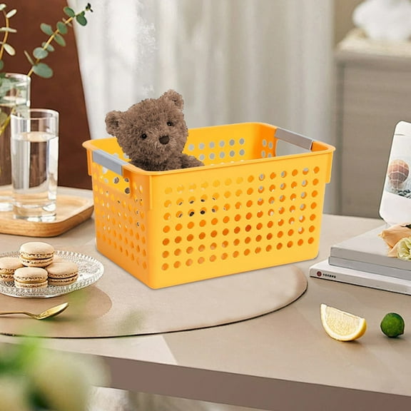 Narrow-mouthed rectangular storage basket yellow Plastic Storage Basket Desktop Weave Baskets With Handle Portable Bathroom Open Storage Small Plastic Containers Shelf Brackets For Shelves Count