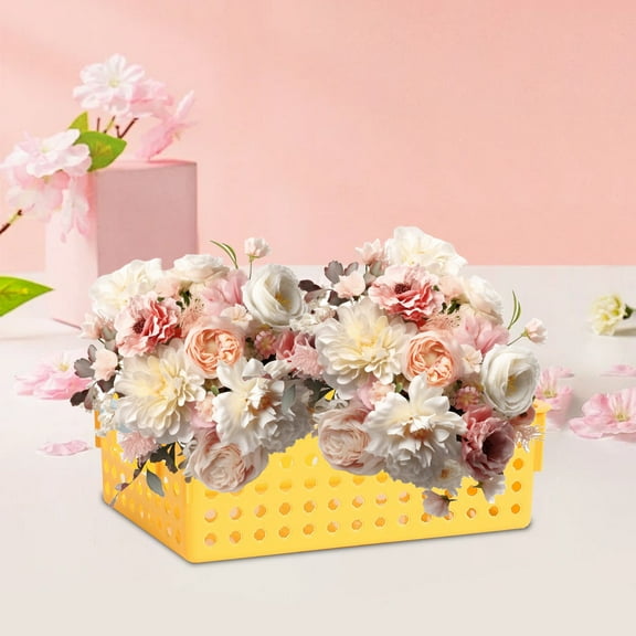 Narrow-mouthed rectangular storage basket yellow Plastic Storage Basket Desktop Weave Baskets With Handle Portable Bathroom Open Storage Small Plastic Containers Shelf Brackets For Shelves Count