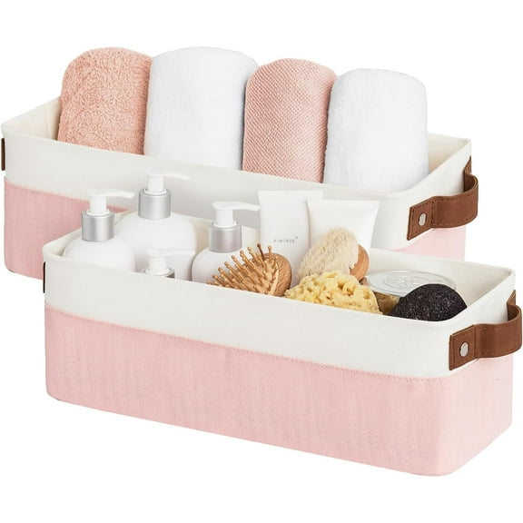 Narrow storage boxes, small baskets for closets and shelves, fabric organizers with handles