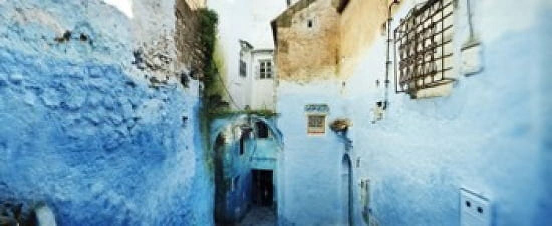 Narrow streets of the medina are all painted blue Chefchaouen Morocco Canvas Art - Panoramic Images (15 x 6)