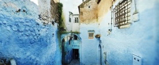 Narrow streets of the medina are all painted blue Chefchaouen Morocco Canvas Art - Panoramic Images (30 x 13)