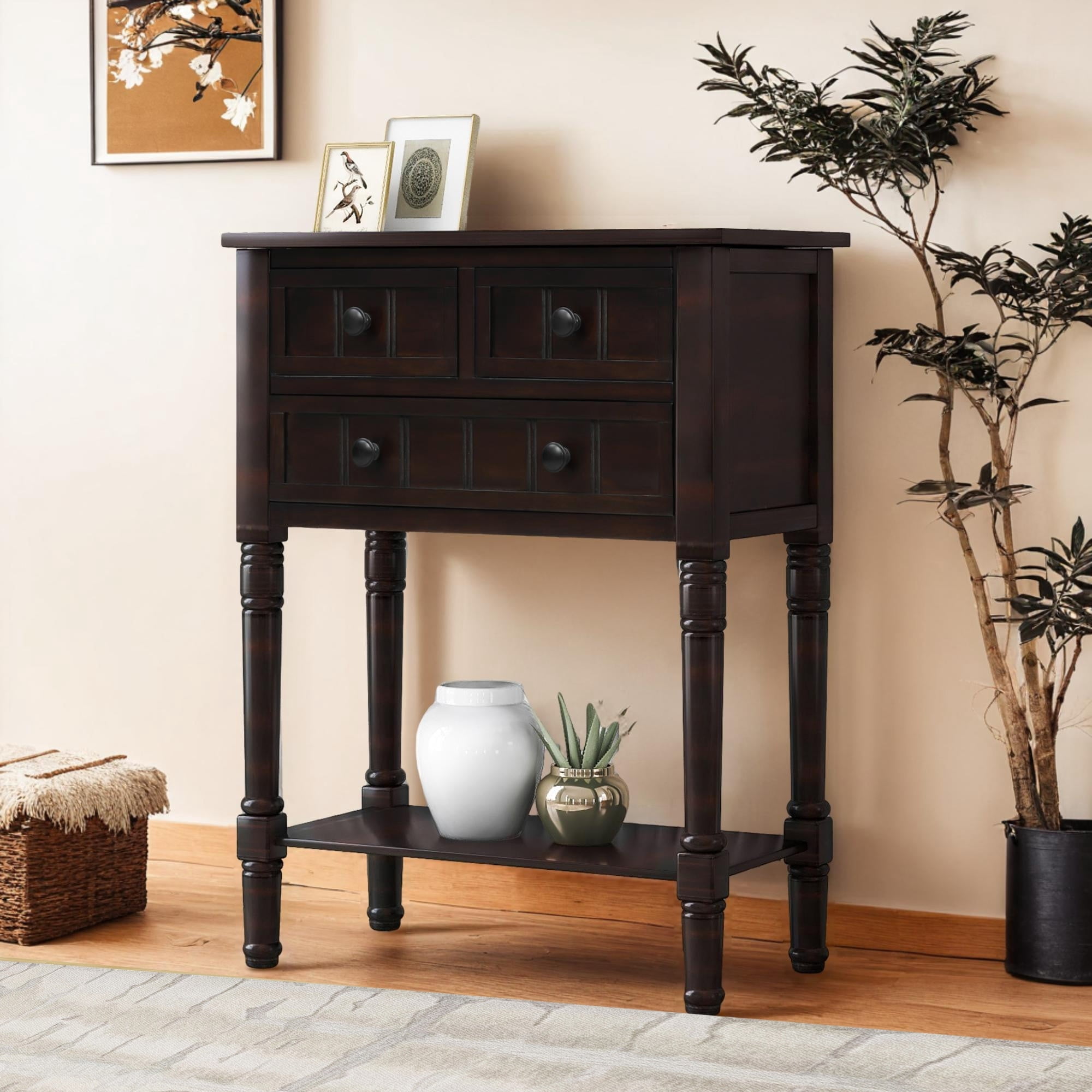 Narrow table, rustic entrance table, slim sofa table, three storage ...