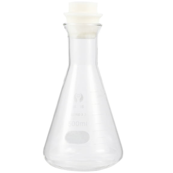 Narrster 1PC Glass Flask Conical Flask with Cork for Laboratory Students Experiment Chemistry (Wide Mouth, 500ml)