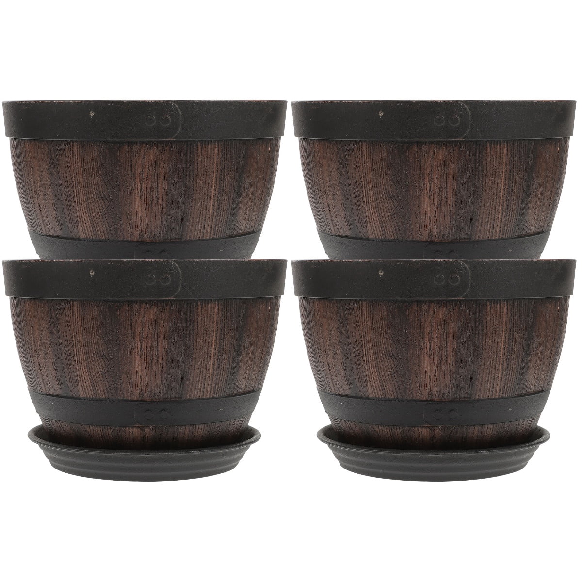 Slanting Pots Narrster 4 Sets Drainage Hole Flowerpots Imitation Wooden Retro ...