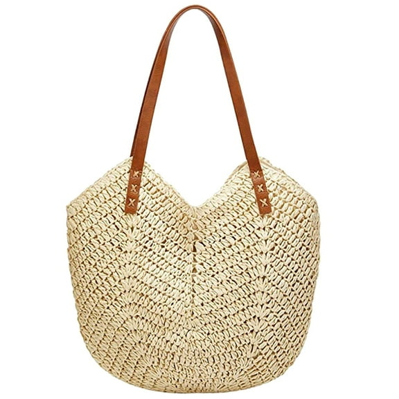 Narrster Women Hand-woven Straw Shoulder Bag Summer Beach Handbag Fashion Straw Tote Bag