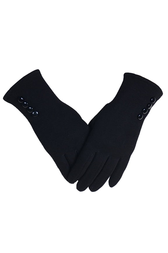 Women Touch Screen Warm Four Buckles Not down Gloves Female Winter Outdoor Riding Gloves Ladies Cotton Gloves Free Size (Black Color)