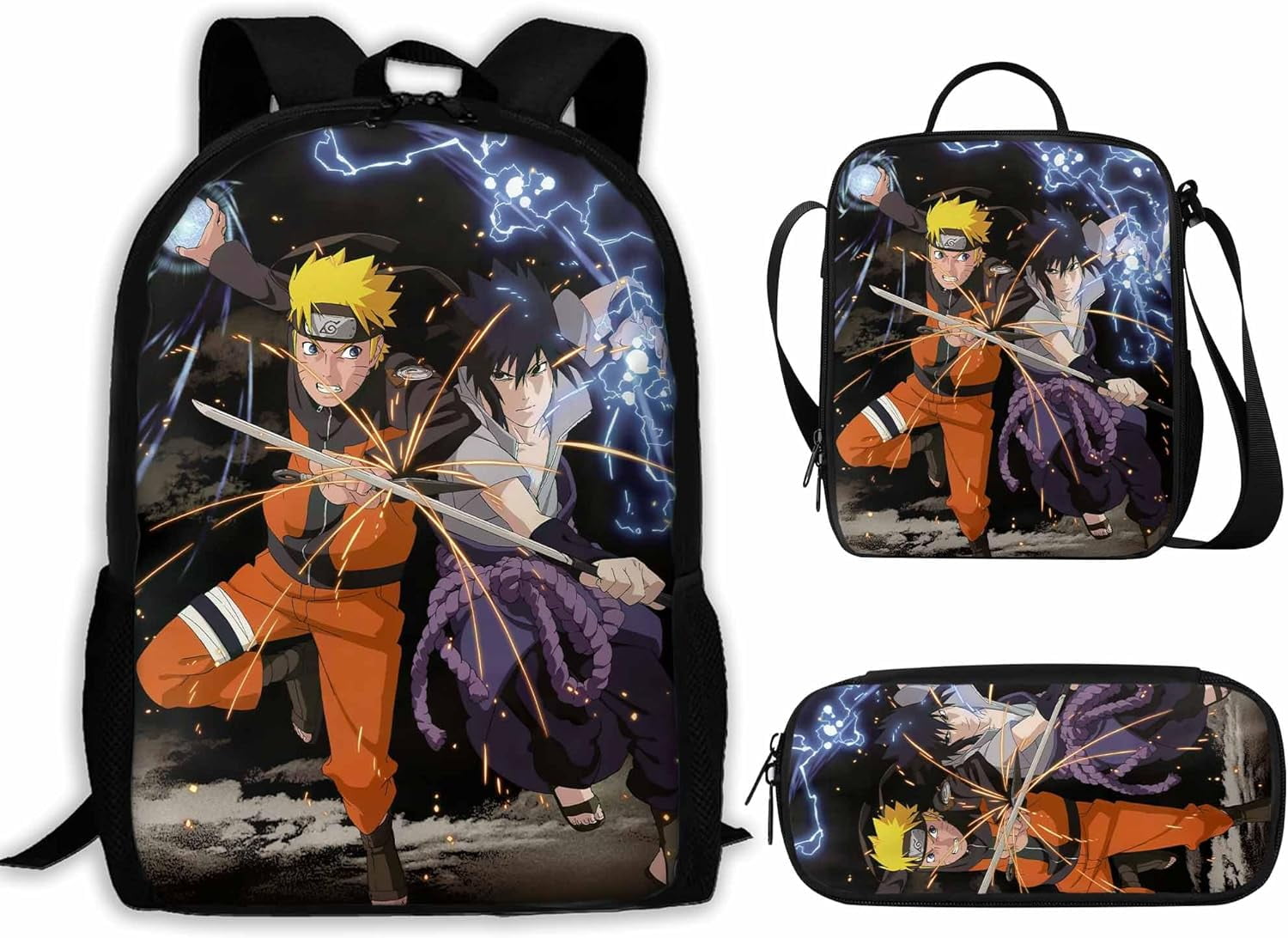 Naruto 3d Prints Anime Backpack Set Cartoon Stylish Backpack With Lunch Box For Outdoor Travel And Casual