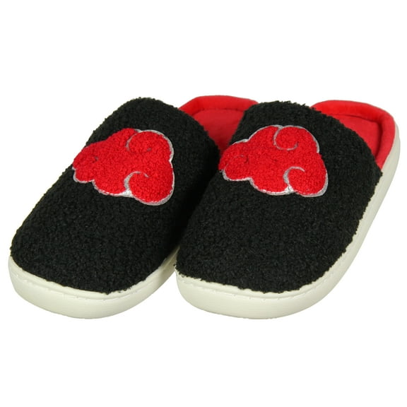Naruto Akatsuki Chenille Red Cloud Glitter Accent Design Non-Slip Velveteen Lined House Slippers For Men Women