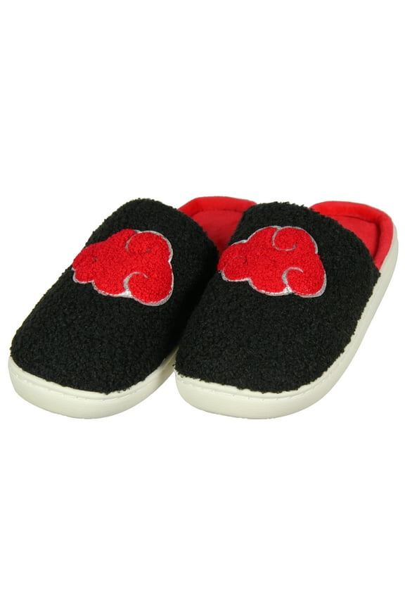 Naruto Akatsuki Chenille Red Cloud Glitter Accent Design Non-Slip Velveteen Lined House Slippers For Men Women