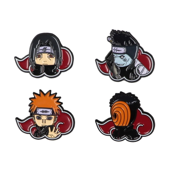 Naruto Akatsuki Itachi Obito Kisame Nagato Red Cloud Embossed Anime Manga Enamel Pin 4 Pack