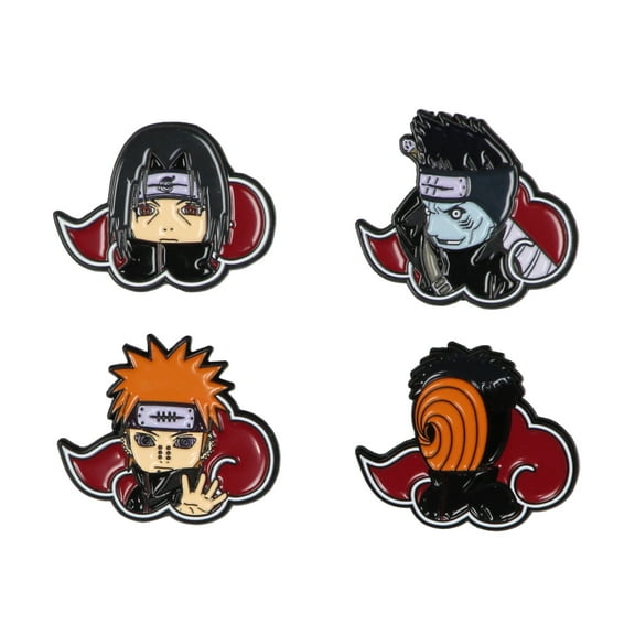 Naruto Akatsuki Itachi Obito Kisame Nagato Red Cloud Embossed Anime Manga Enamel Pin 4 Pack